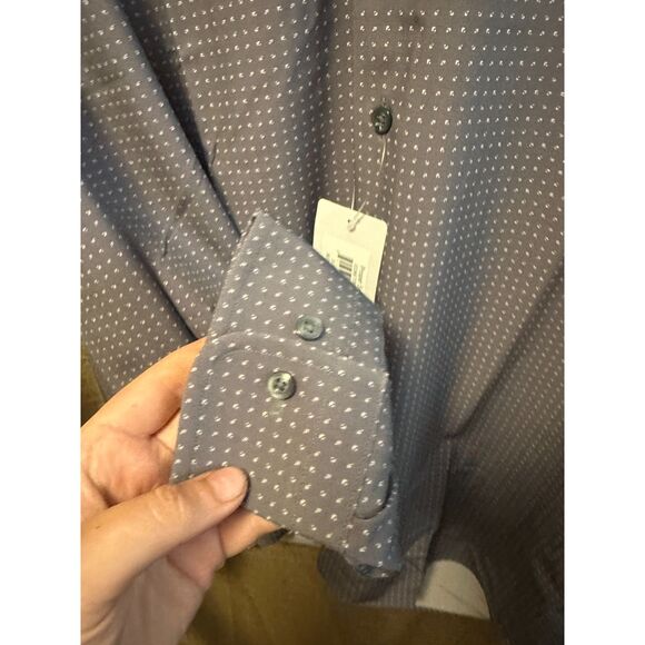 NWT Proper Sport Mens Long Sleeve Button Down Dress Shirt Size Large Grey Geo - Picture 5 of 8